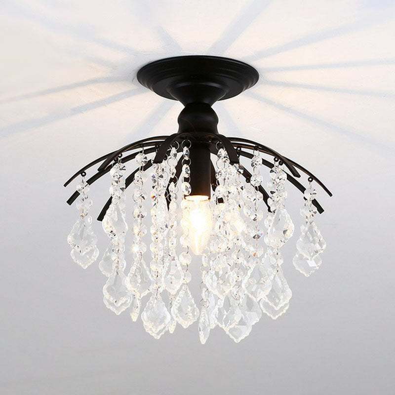 Contemporary Crystal Strands Ceiling Light Fixture - Terrace Semi Flush Mount Chandelier