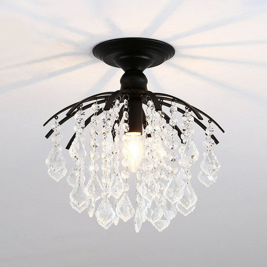 Contemporary Crystal Strands Ceiling Light Fixture - Terrace Semi Flush Mount Chandelier Black / A