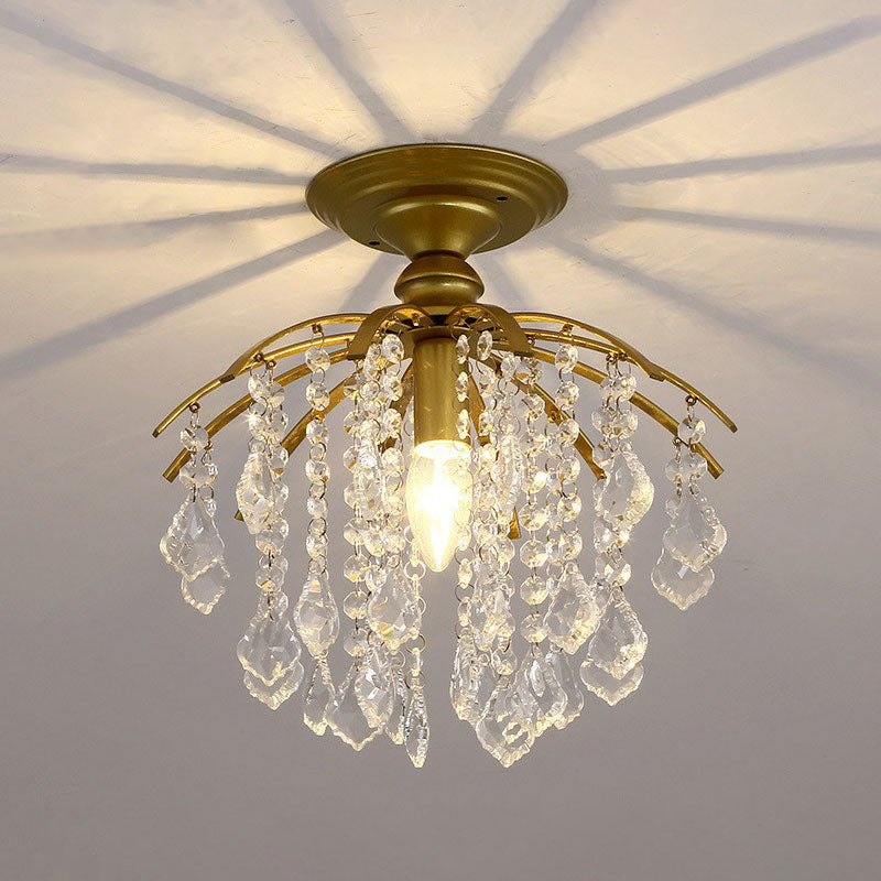 Contemporary Crystal Strands Ceiling Light Fixture - Terrace Semi Flush Mount Chandelier Gold / A