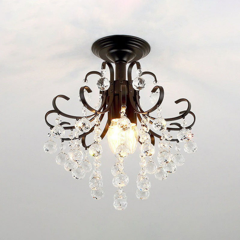 Contemporary Crystal Strands Ceiling Light Fixture - Terrace Semi Flush Mount Chandelier