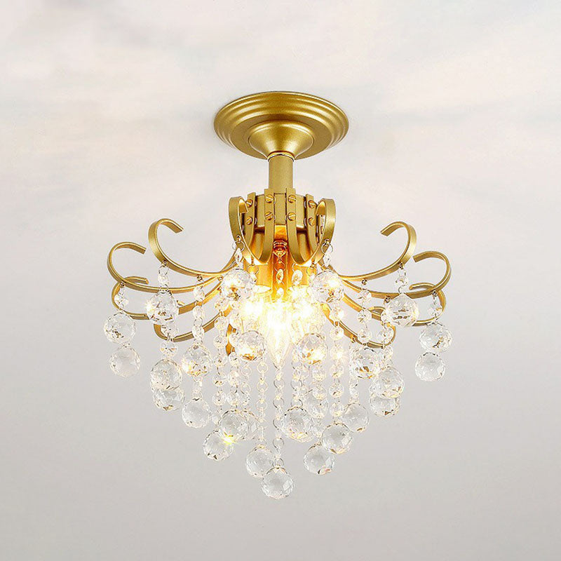 Contemporary Crystal Strands Ceiling Light Fixture - Terrace Semi Flush Mount Chandelier