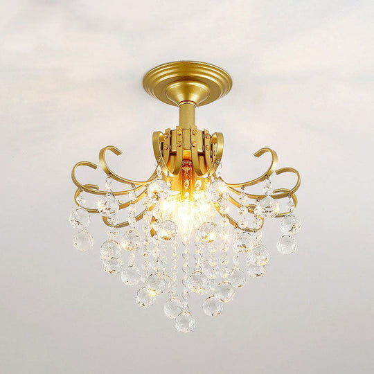 Contemporary Crystal Strands Ceiling Light Fixture - Terrace Semi Flush Mount Chandelier