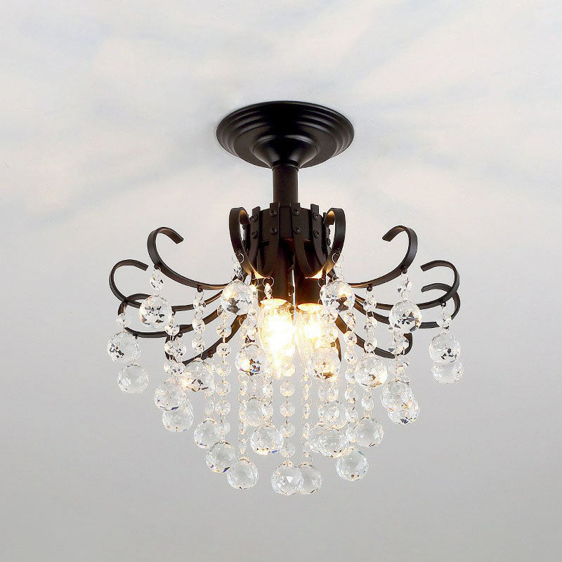 Contemporary Crystal Strands Ceiling Light Fixture - Terrace Semi Flush Mount Chandelier Black / C