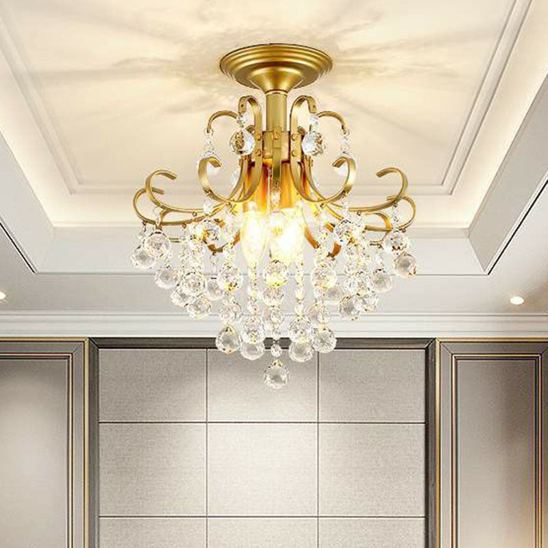 Classic Swirl Ceiling Flush Light with Crystal Ball - Single Metal Semi Mount Lighting