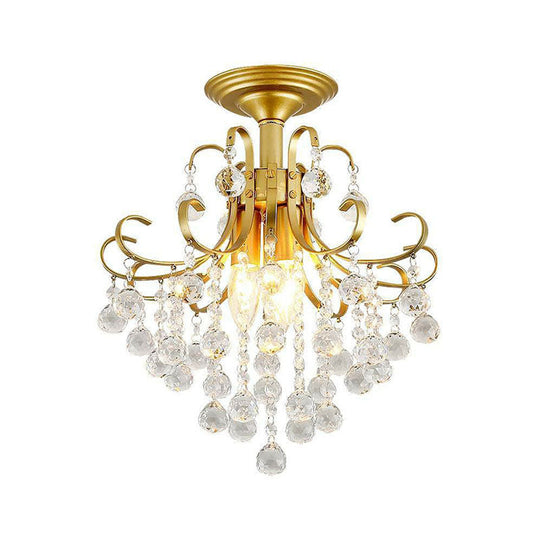 Classic Swirl Ceiling Flush Light with Crystal Ball - Single Metal Semi Mount Lighting