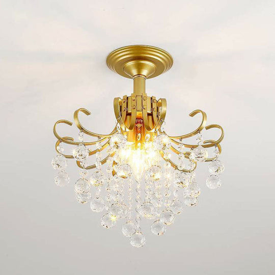 Classic Swirl Ceiling Flush Light with Crystal Ball - Single Metal Semi Mount Lighting