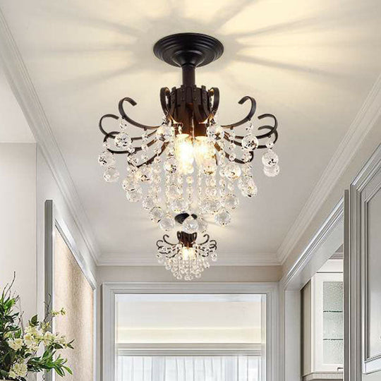 Classic Swirl Ceiling Flush Light with Crystal Ball - Single Metal Semi Mount Lighting