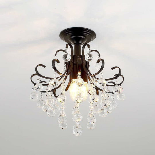 Classic Swirl Ceiling Flush Light with Crystal Ball - Single Metal Semi Mount Lighting