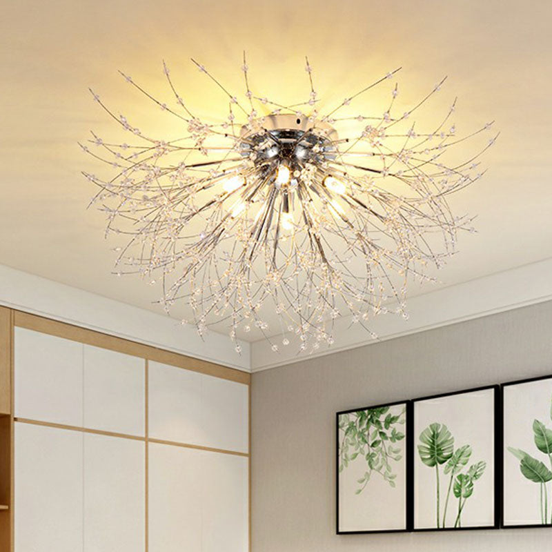 Contemporary Crystal Dandelion Ceiling Lamp for Chic Bedroom Lighting