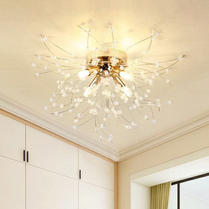 Contemporary Crystal Dandelion Ceiling Lamp for Chic Bedroom Lighting