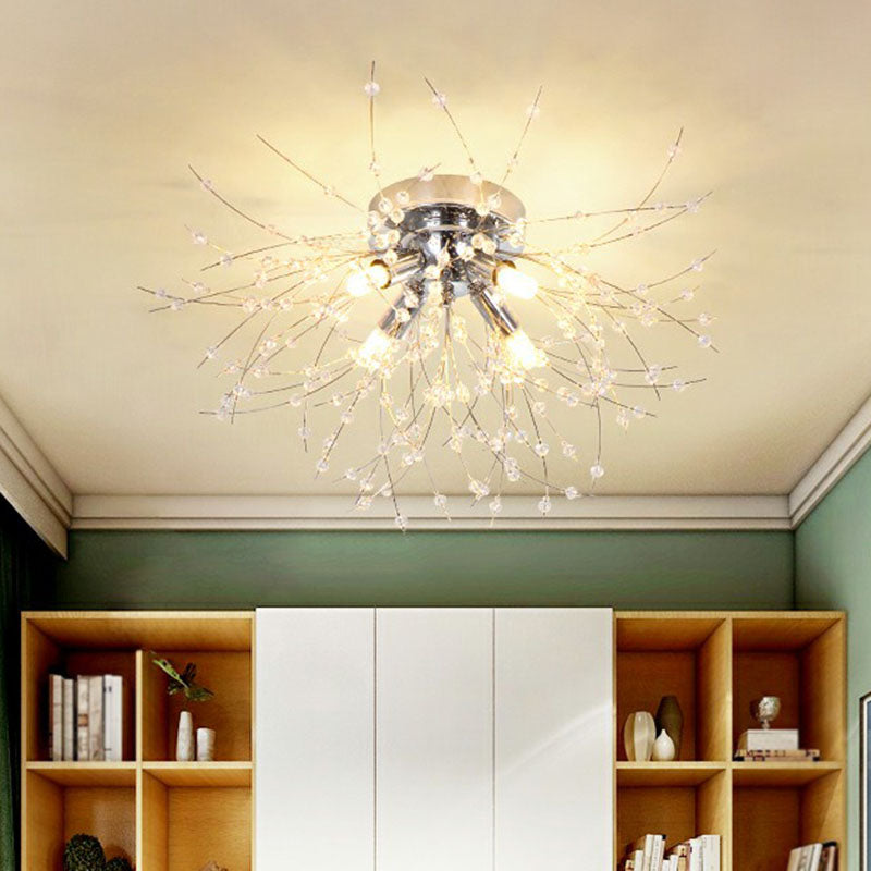 Contemporary Crystal Dandelion Ceiling Lamp for Chic Bedroom Lighting