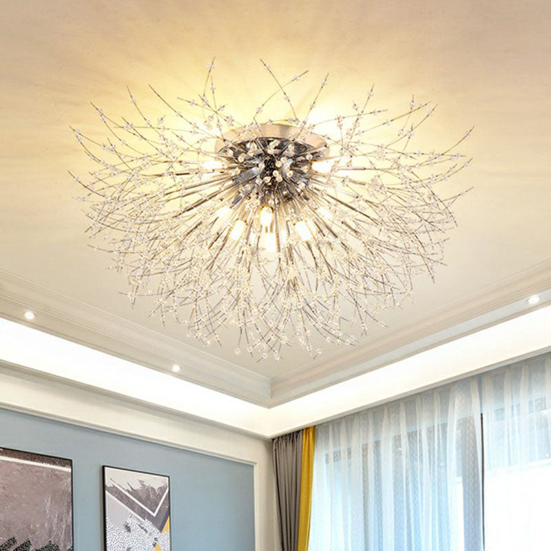 Contemporary Crystal Dandelion Ceiling Lamp for Chic Bedroom Lighting