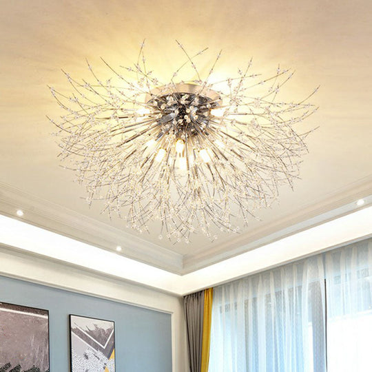 Contemporary Crystal Dandelion Ceiling Lamp For Chic Bedroom Lighting 8 / Chrome