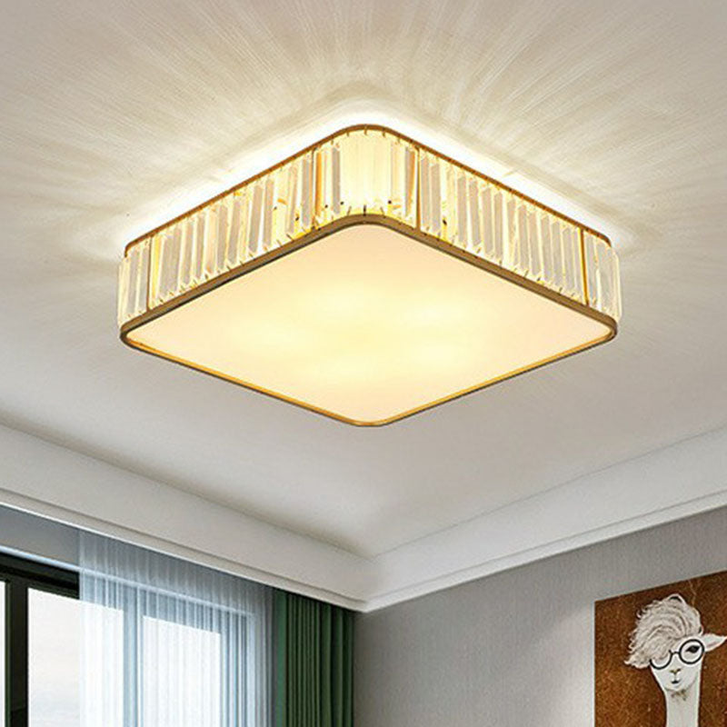 Gold Flush Mount Ceiling Lamp with Crystal Drum Shade for Modern Bedrooms