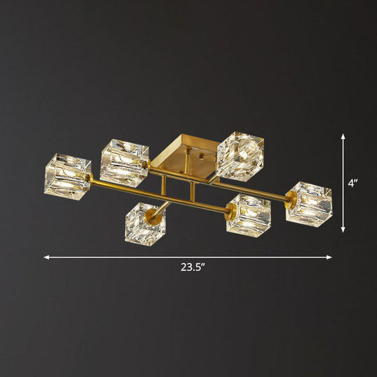 Post-Modern Crystal Cube Ceiling Light with Gold Finish