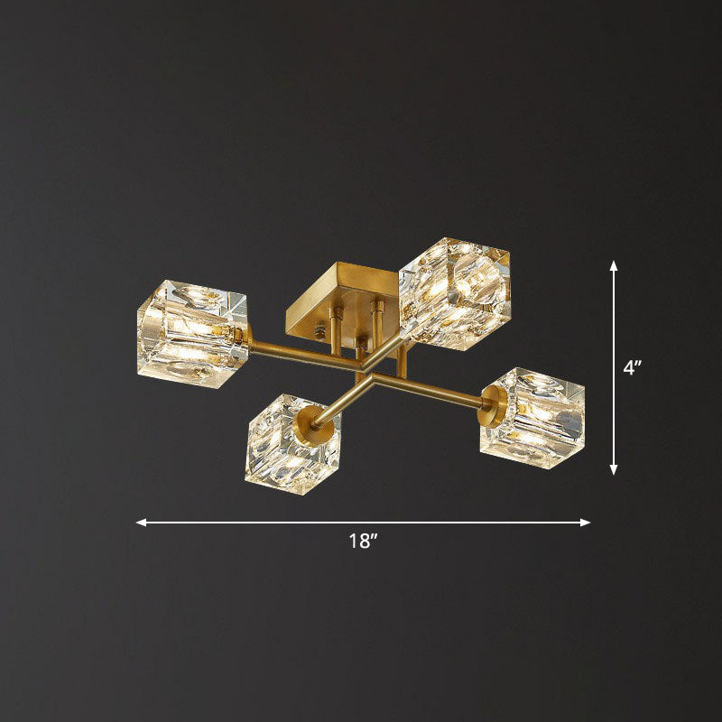 Post-Modern Crystal Cube Ceiling Light With Gold Finish 4 /