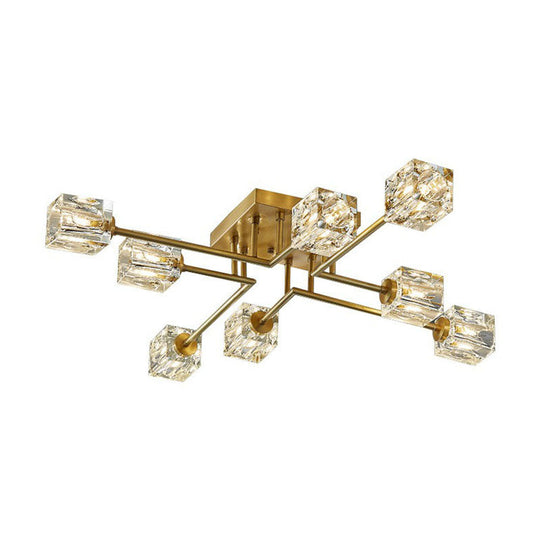 Post-Modern Crystal Cube Ceiling Light with Gold Finish