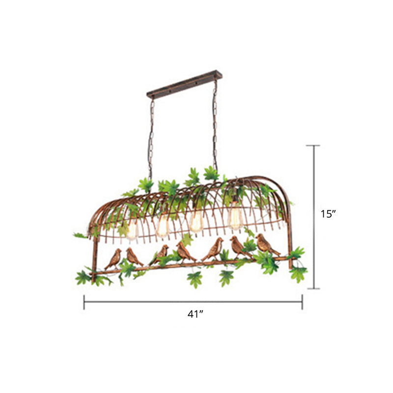 Suspension industrielle en forme de cage à oiseaux avec décor de lierre en rouille pour restaurant