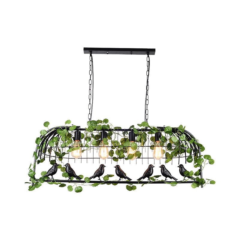 Birdcage Iron Pendant Light with Decorative Ivy - Vintage Black Ceiling Fixture for Restaurants