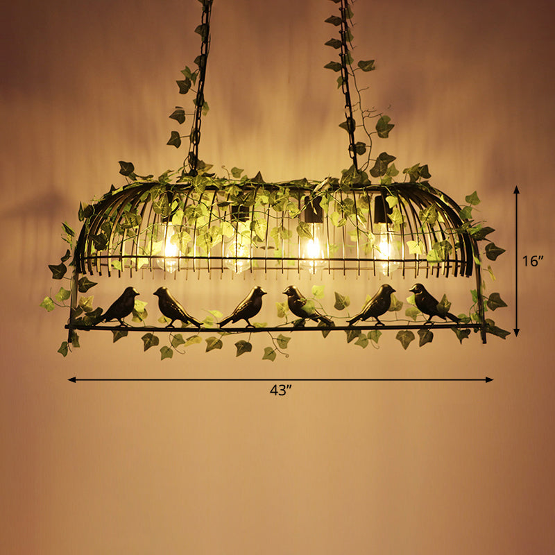 Antique Iron Birdcage Suspension Light with Green Artificial Ivy - Perfect for Restaurant Island Chandelier