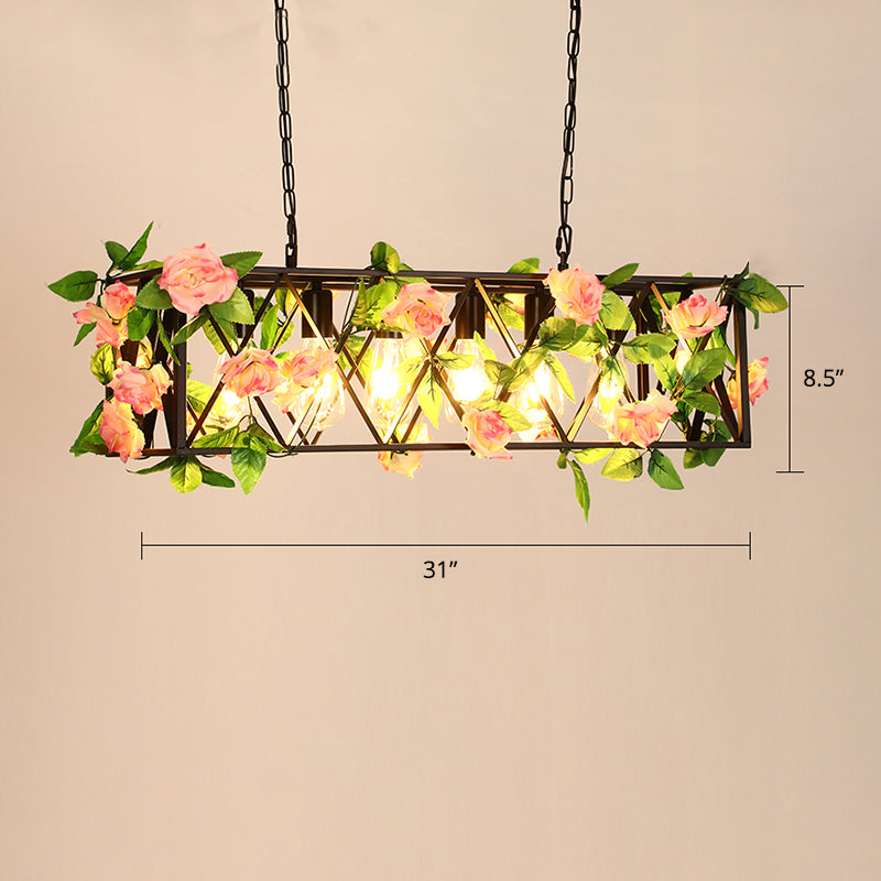 Metallic Ceiling Pendant with Industrial Frame and Plant Decor for Restaurant