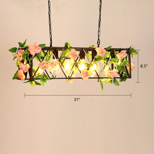 Metallic Industrial Hanging Pendant Light With Plant-Inspired Decor For Restaurants Green-Pink