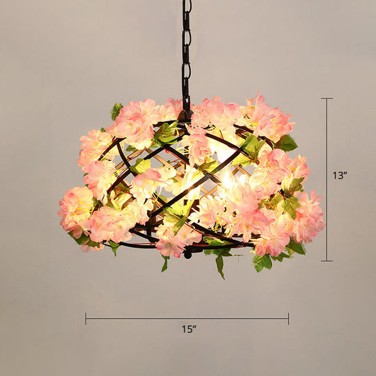 Metallic Industrial Hanging Pendant Light With Plant-Inspired Decor For Restaurants Pink