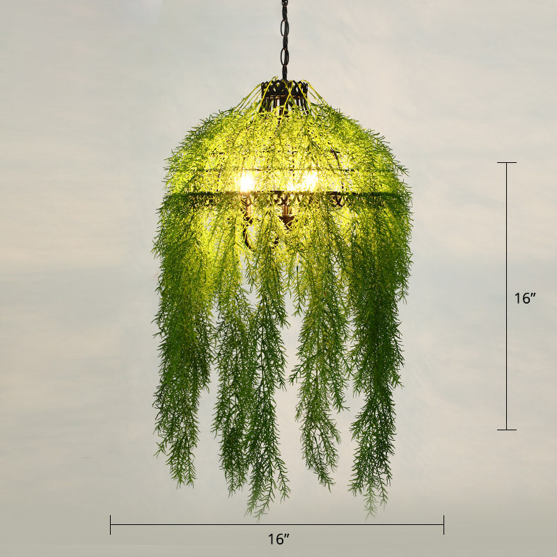 Metallic Industrial Hanging Pendant Light With Plant-Inspired Decor For Restaurants Green