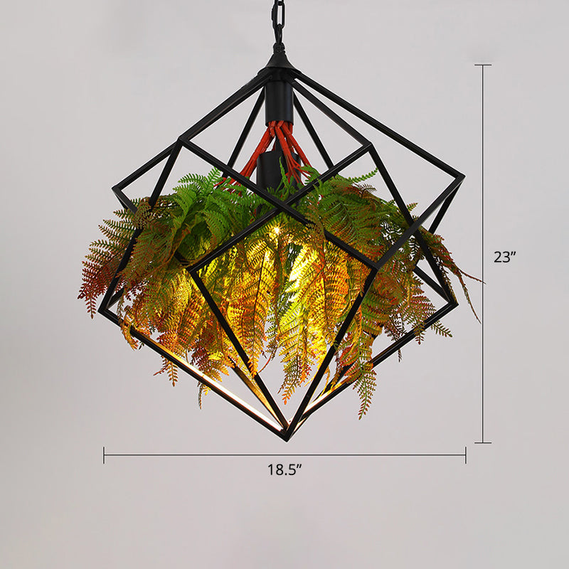 Metallic Industrial Hanging Pendant Light With Plant-Inspired Decor For Restaurants Dark Green