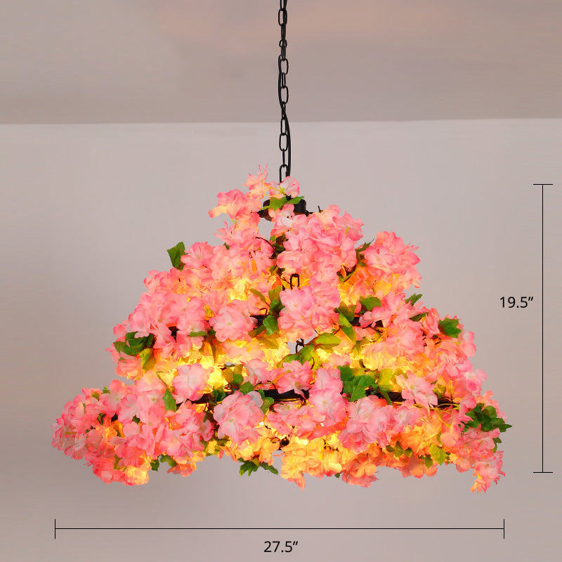 Metallic Industrial Hanging Pendant Light With Plant-Inspired Decor For Restaurants Orange Pink