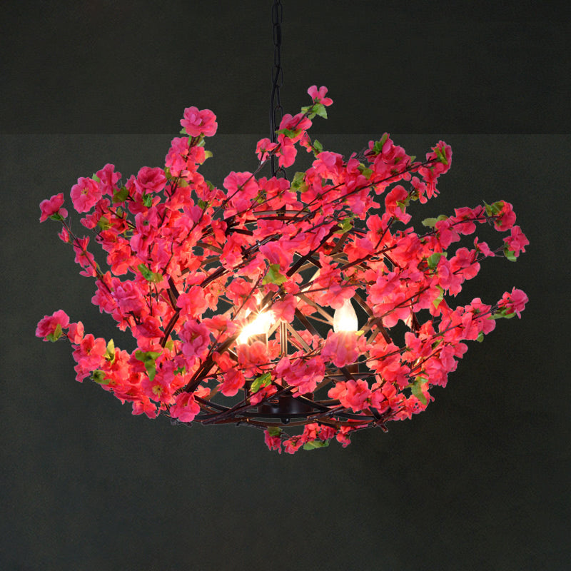 Antique Shaded Pendant Light With Artificial Plant: Perfect For Restaurants Pink