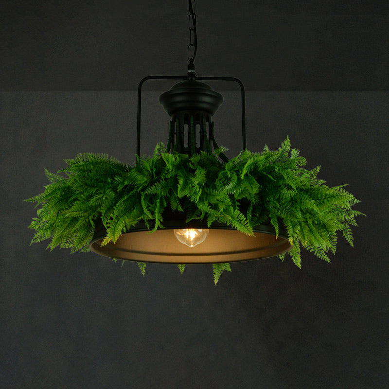 Vintage 1-Light Pendant Light with Metallic Finish - Ideal for Restaurants with Artificial Plant