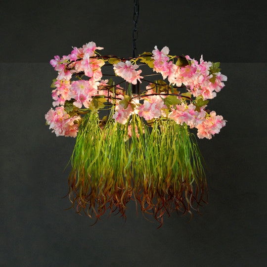 Antique Shaded Pendant Light With Artificial Plant: Perfect For Restaurants Pink