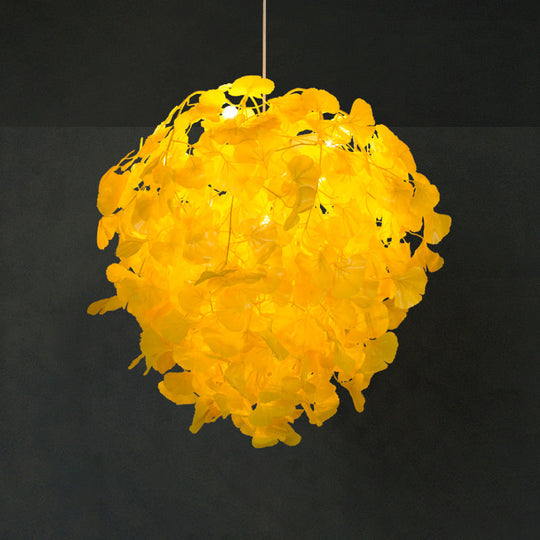 Antique Shaded Pendant Light With Artificial Plant: Perfect For Restaurants Yellow