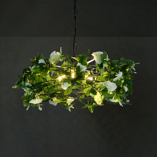 Vintage 1-Light Pendant Light with Metallic Finish - Ideal for Restaurants with Artificial Plant