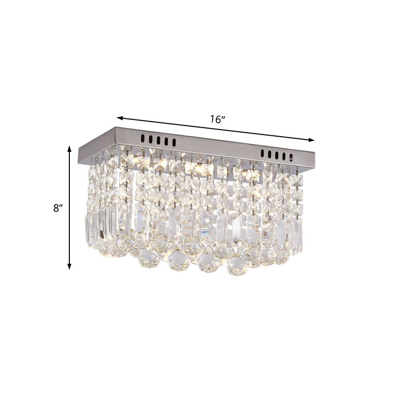 Modern Crystal Chrome Flush Mount LED Ceiling Light - 8"/16" Cubic/Cuboid for Bedroom