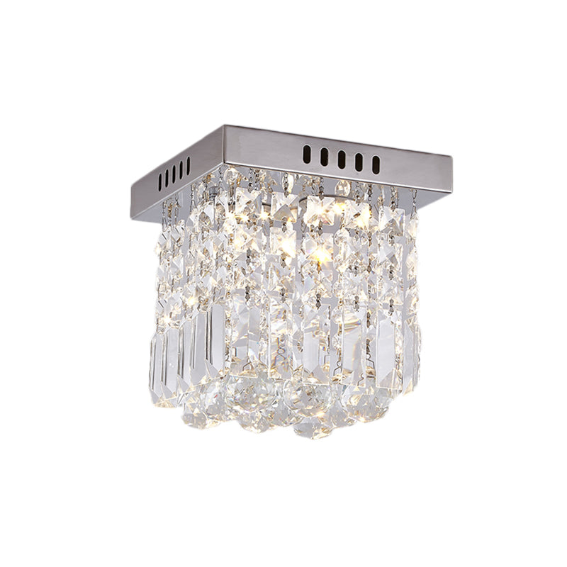 Modern Crystal Chrome Flush Mount LED Ceiling Light - 8"/16" Cubic/Cuboid for Bedroom