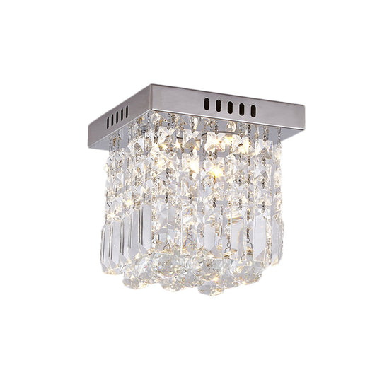 Modern Crystal Chrome Flush Mount LED Ceiling Light - 8"/16" Cubic/Cuboid for Bedroom