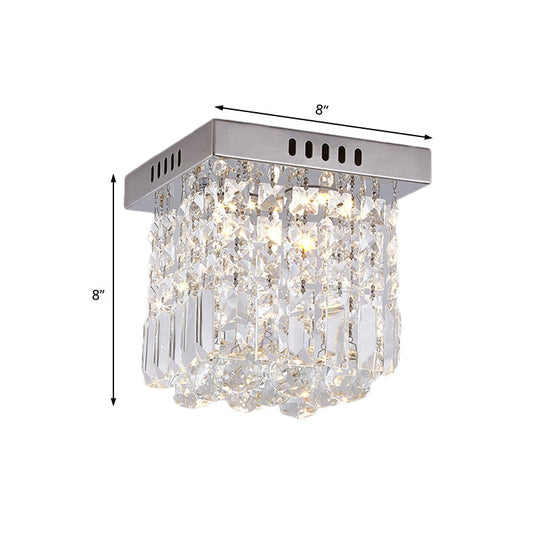 Modern Crystal Chrome Flush Mount LED Ceiling Light - 8"/16" Cubic/Cuboid for Bedroom