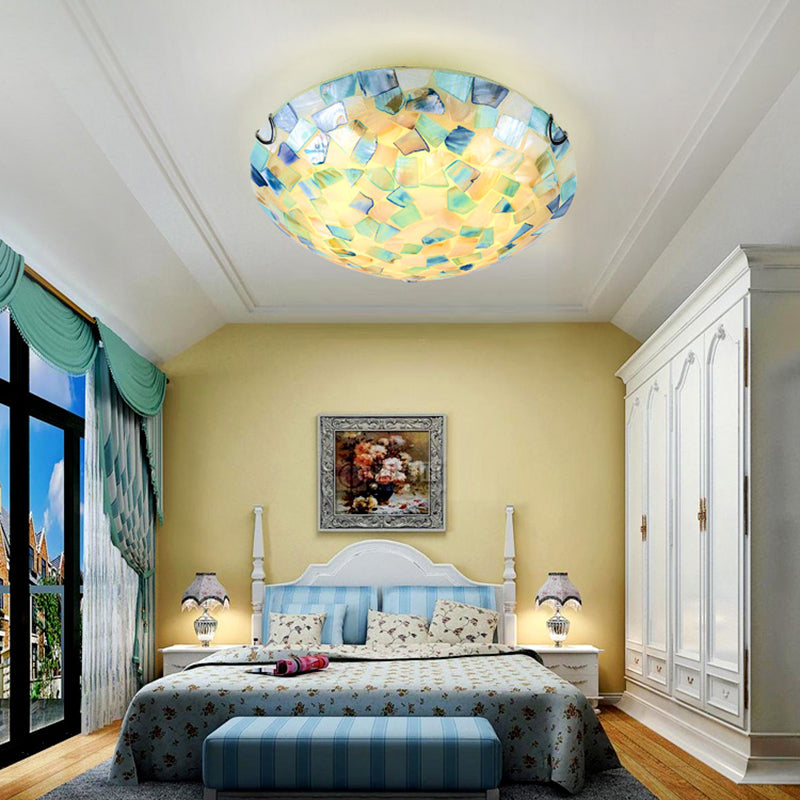 Shell Mosaic Flush Ceiling Light Tiffany Style Mount Lighting Fixture For Bedroom