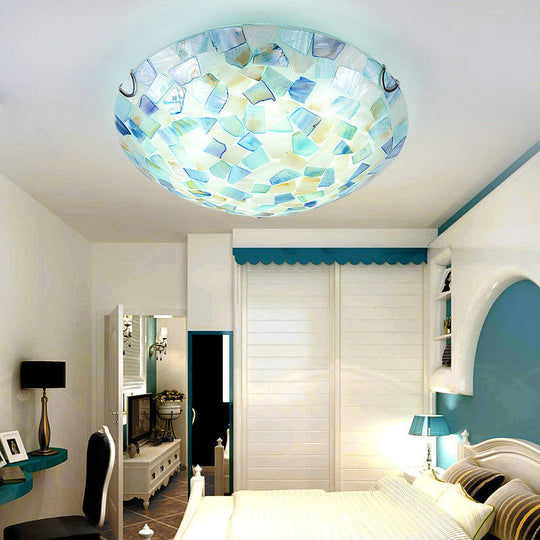 Shell Mosaic Flush Ceiling Light Tiffany Style Flush Mount Lighting Fixture for Bedroom