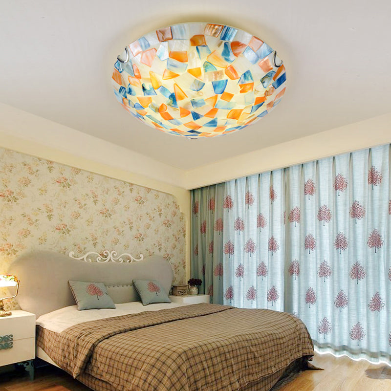 Shell Mosaic Flush Ceiling Light Tiffany Style Mount Lighting Fixture For Bedroom