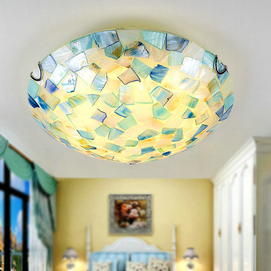 Shell Mosaic Flush Ceiling Light Tiffany Style Flush Mount Lighting Fixture for Bedroom