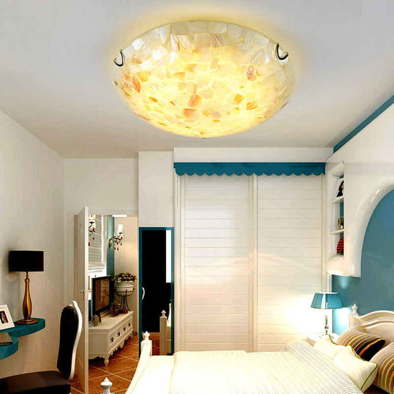 Shell Mosaic Flush Ceiling Light Tiffany Style Mount Lighting Fixture For Bedroom