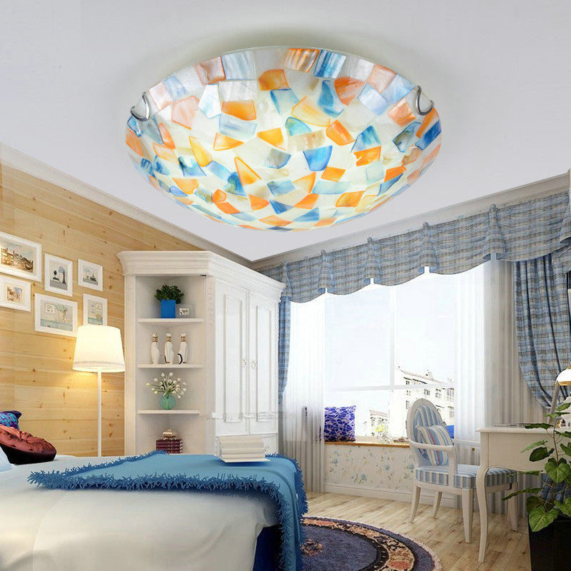 Shell Mosaic Flush Ceiling Light Tiffany Style Flush Mount Lighting Fixture for Bedroom