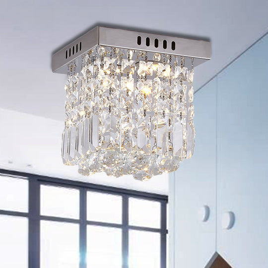 Modern Crystal Chrome Flush Mount LED Ceiling Light - 8"/16" Cubic/Cuboid for Bedroom