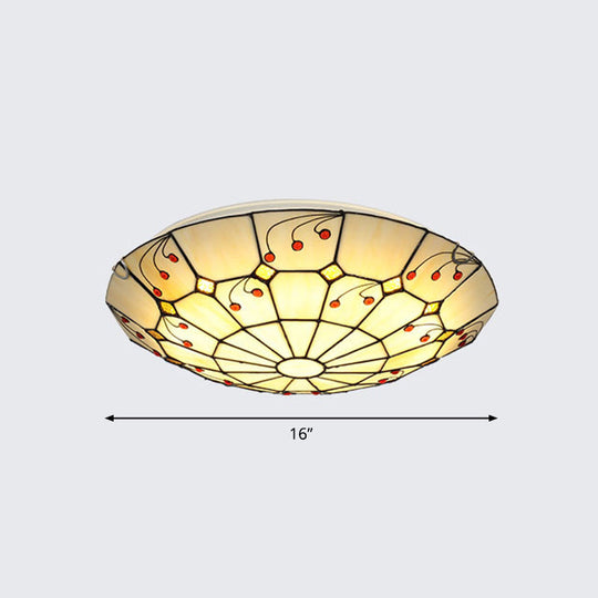 Tiffany Glass Classic LED Flush Ceiling Light Fixture with Grid Pattern