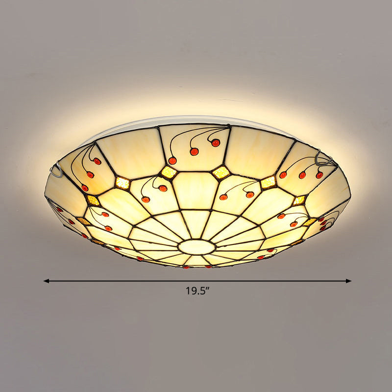 Tiffany Glass Classic LED Flush Ceiling Light Fixture with Grid Pattern