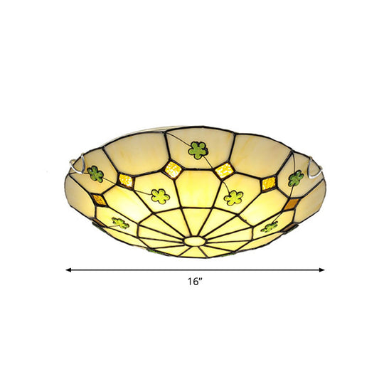 Tiffany Glass Classic LED Flush Ceiling Light Fixture with Grid Pattern