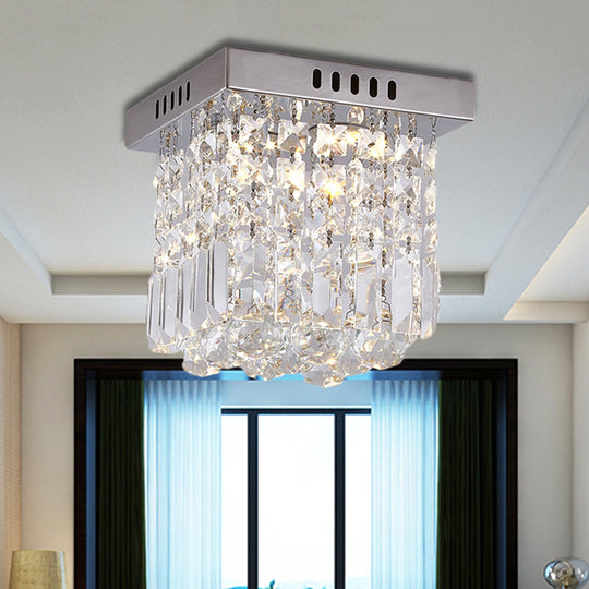 Modern Crystal Chrome Flush Mount LED Ceiling Light - 8"/16" Cubic/Cuboid for Bedroom